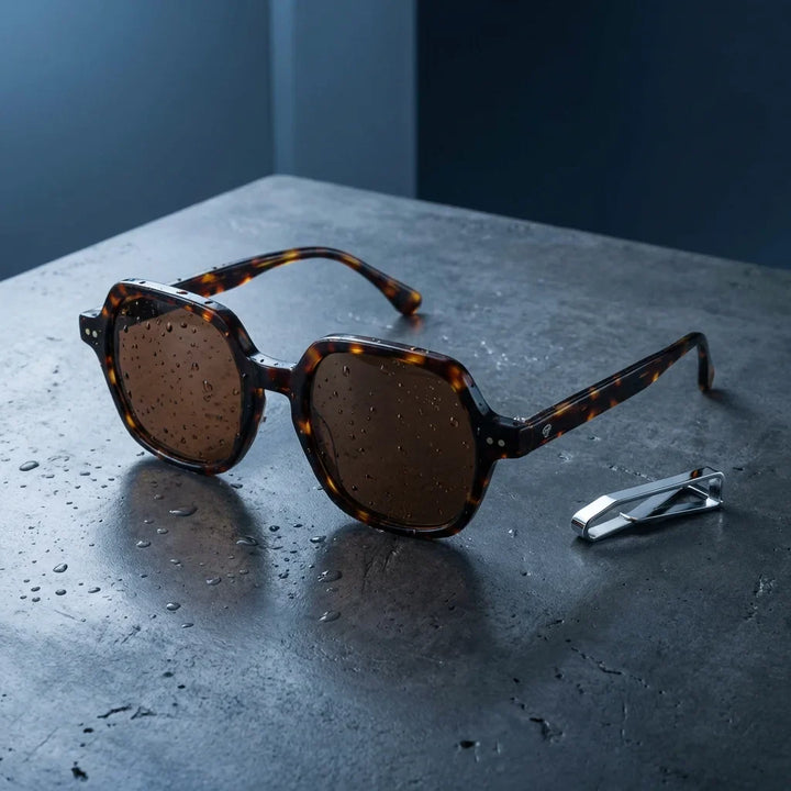 Lentes sol Canarias polarizados UV400 sobre concreto urbano textura industrial Bonoboss #color_carey