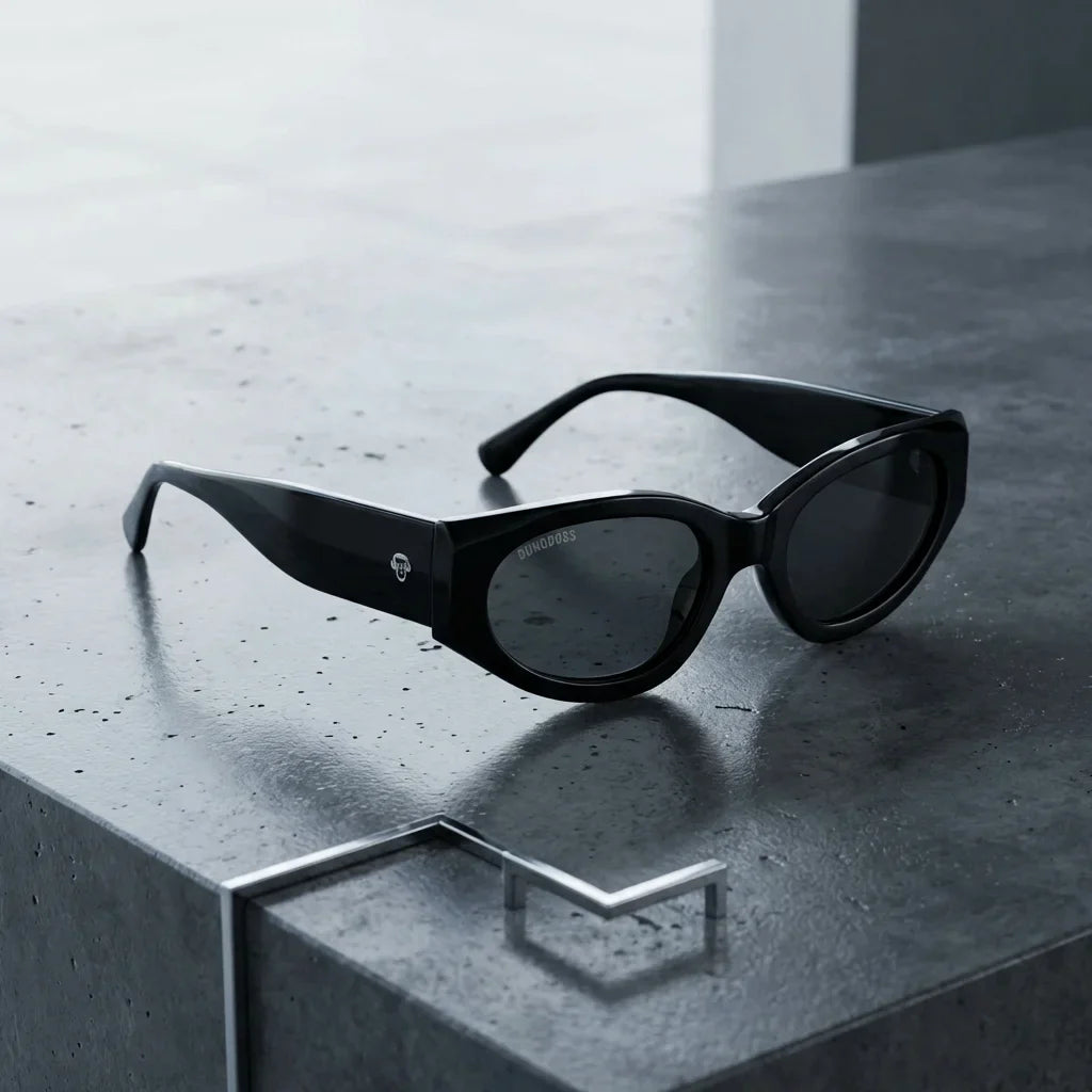 Lentes sol Milán polarizados UV400 sobre concreto urbano textura industrial Bonoboss #color_negro
