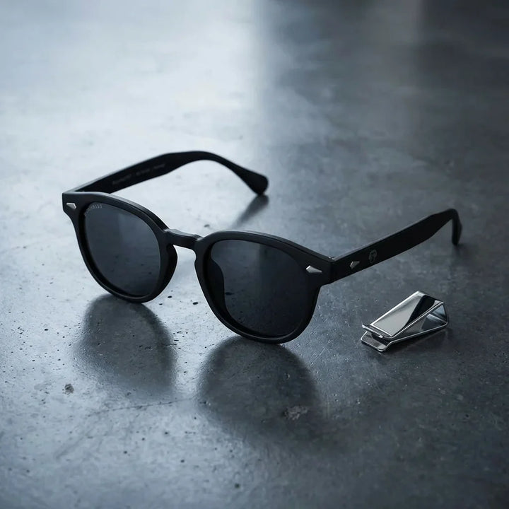 Lentes sol Waimea RPET polarizados UV400 sobre concreto urbano textura industrial Bonoboss #color_negro