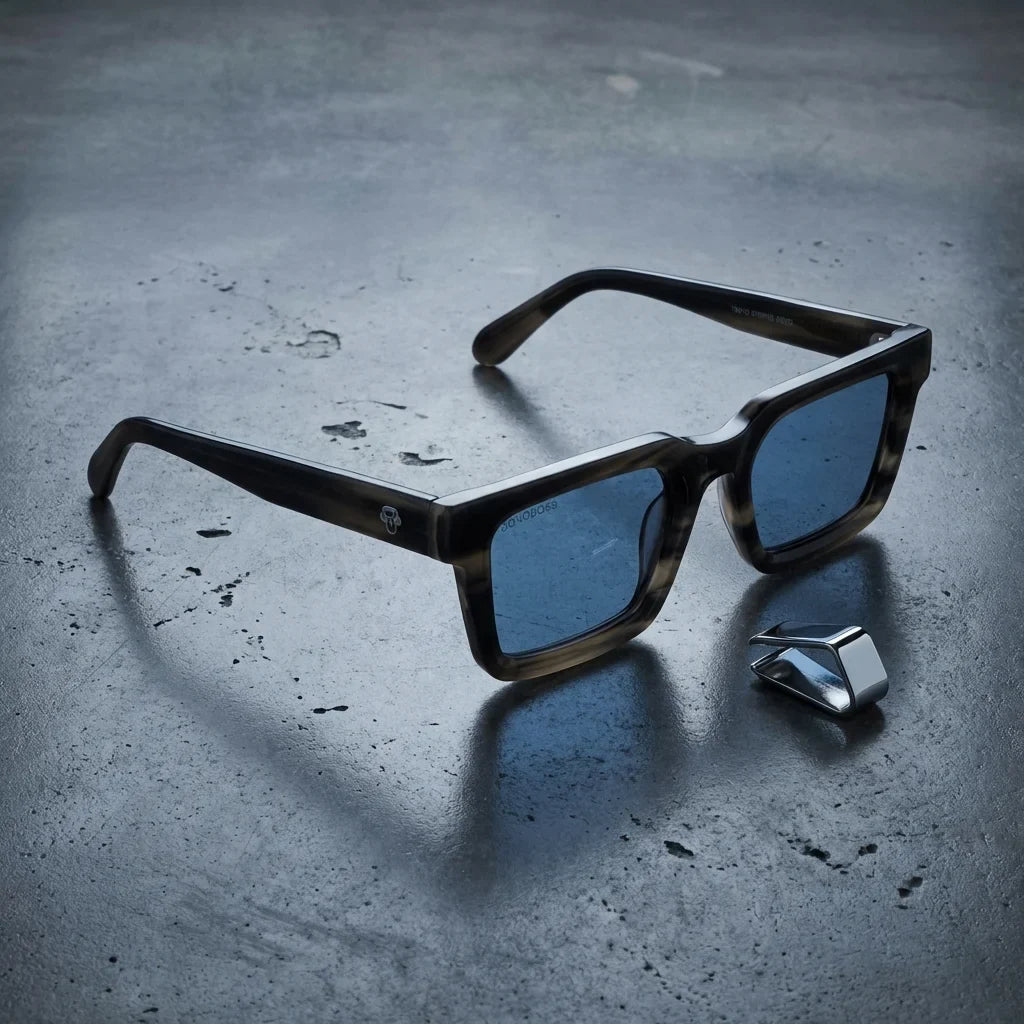 Lentes sol Tokyo polarizados UV400 sobre concreto urbano textura industrial Bonoboss #color_marble