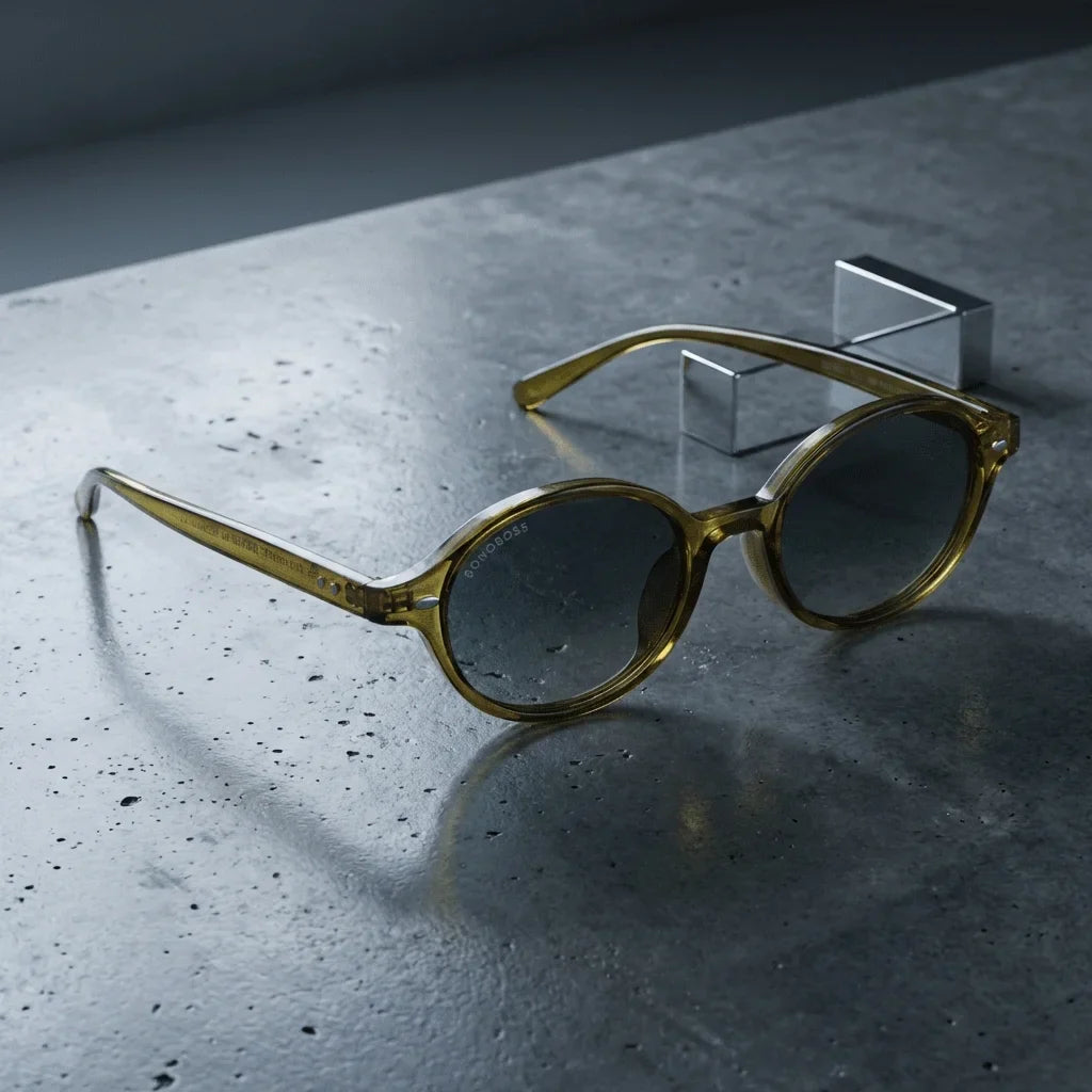 Lentes sol Capri polarizados UV400 sobre concreto urbano textura industrial Bonoboss #color_olive-light