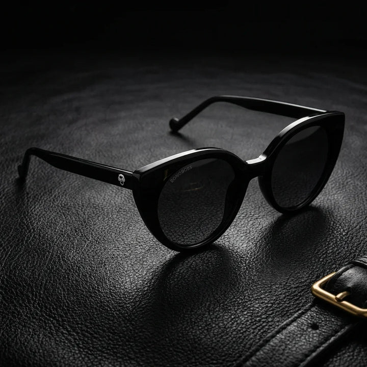 Lentes sol Hannover polarizados UV400 sobre cuero negro detalle brass premium Bonoboss #color_negro