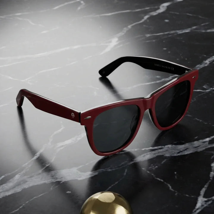 Lentes sol Valencia polarizados UV400 sobre marmol negro superficie elegante Bonoboss #color_rojo