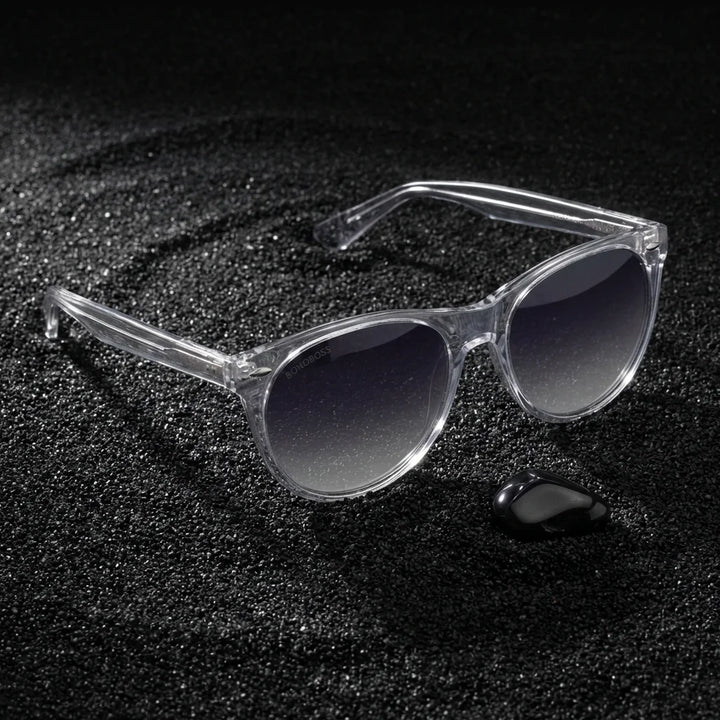 Lentes sol Hanga Roa polarizados UV400 sobre arena negra volcanica Bonoboss #color_transparente