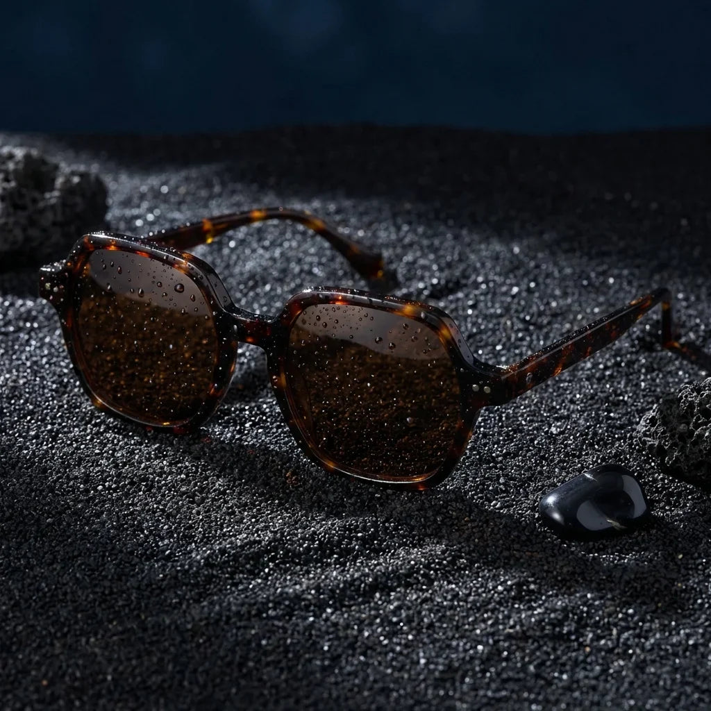 Lentes sol Canarias polarizados UV400 sobre arena negra volcanica Bonoboss #color_carey