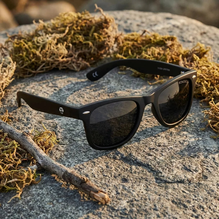 Lentes sol Acacio RPET polarizados UV400 paisaje patagonico naturaleza sustentable Bonoboss #color_negro