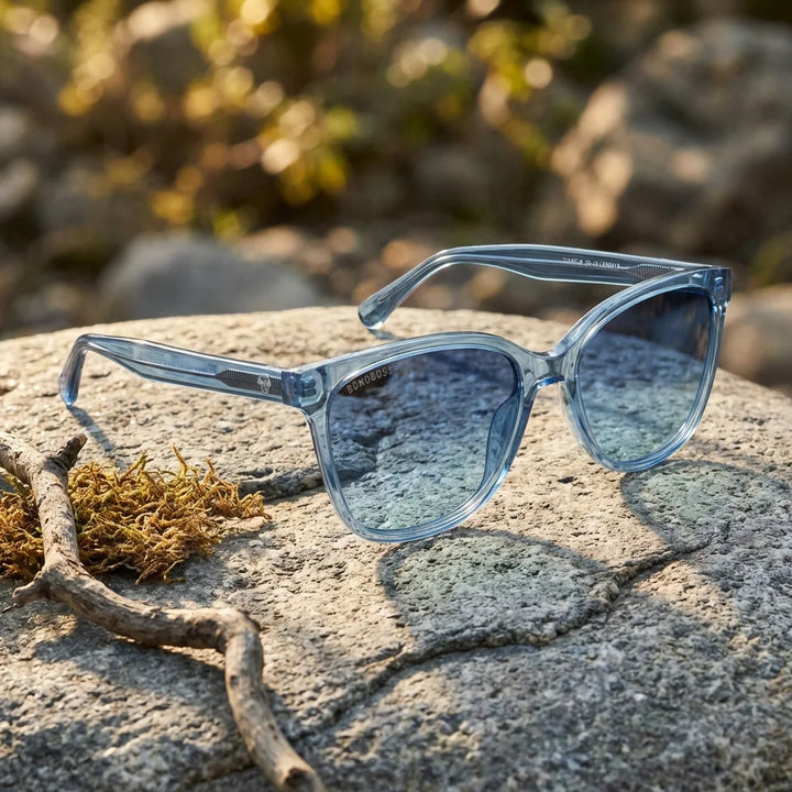 Lentes sol Tiare ❀ polarizados UV400 paisaje patagonico naturaleza sustentable Bonoboss #color_azul