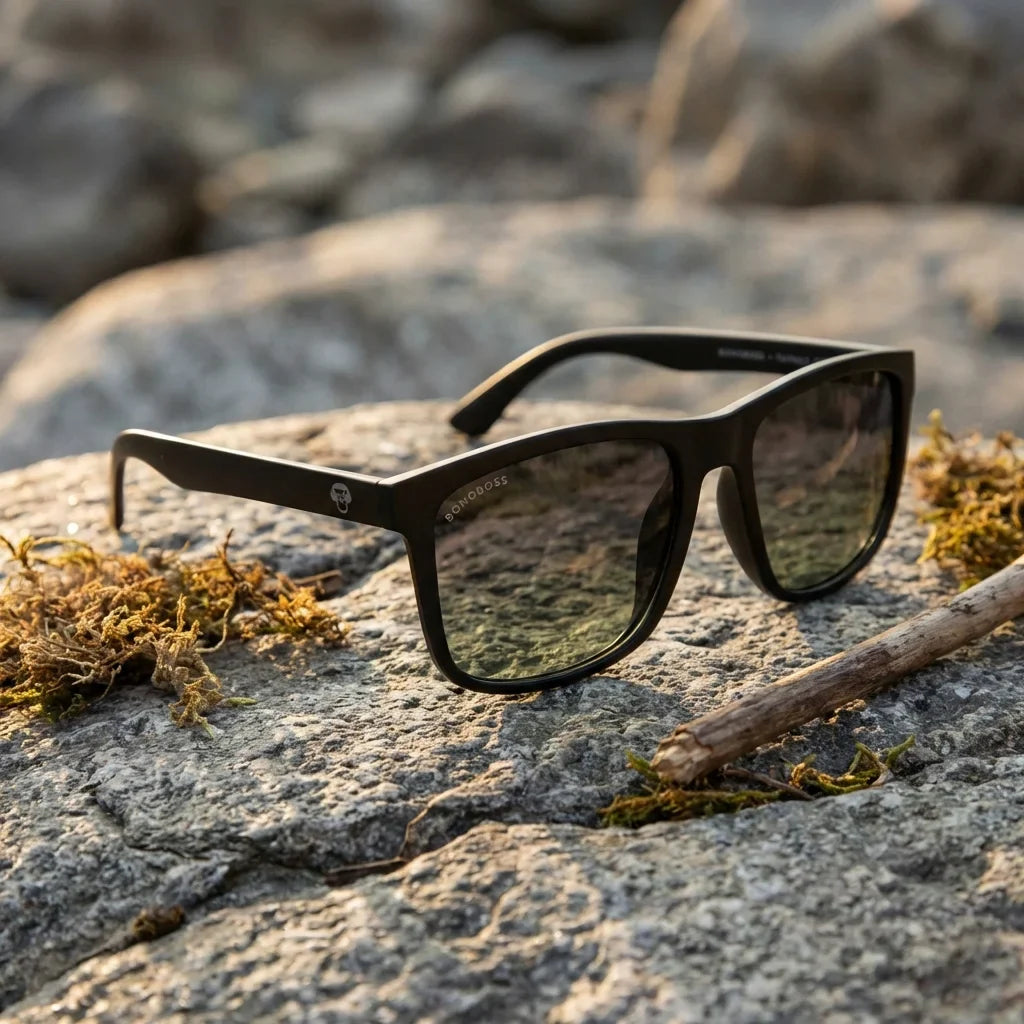 Lentes sol Rapanui RPET polarizados UV400 paisaje patagonico naturaleza sustentable Bonoboss #color_negro