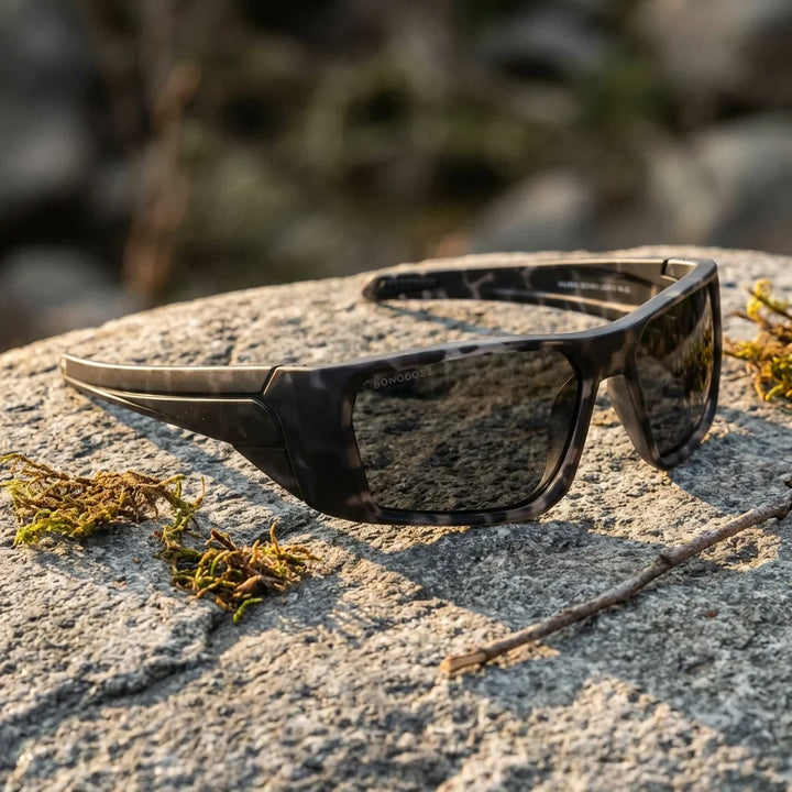 Lentes sol Salmon Seeker polarizados UV400 paisaje patagonico naturaleza sustentable Bonoboss #color_dark-camo