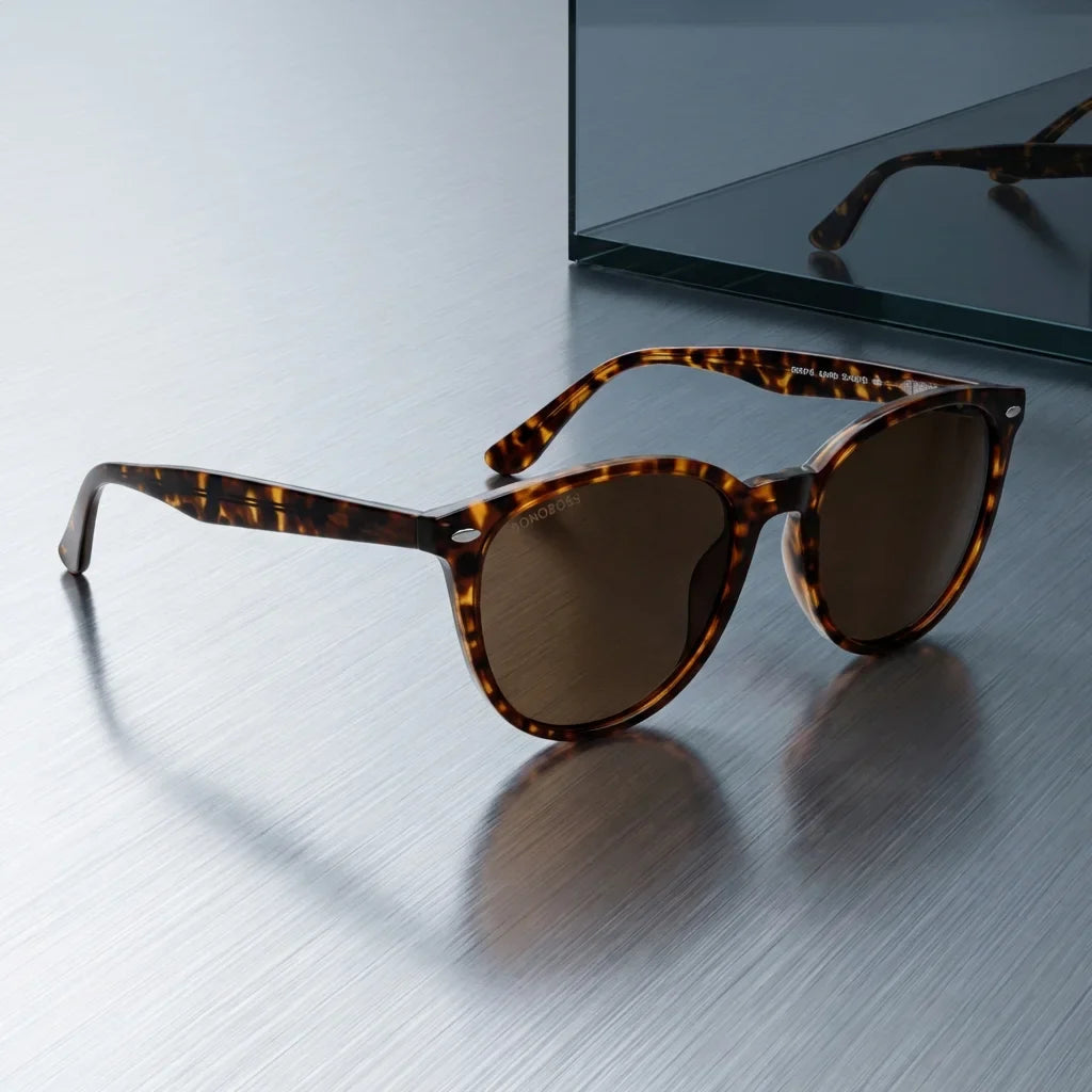 Lentes sol Henua polarizados UV400 sobre metal cepillado superficie industrial Bonoboss #color_carey