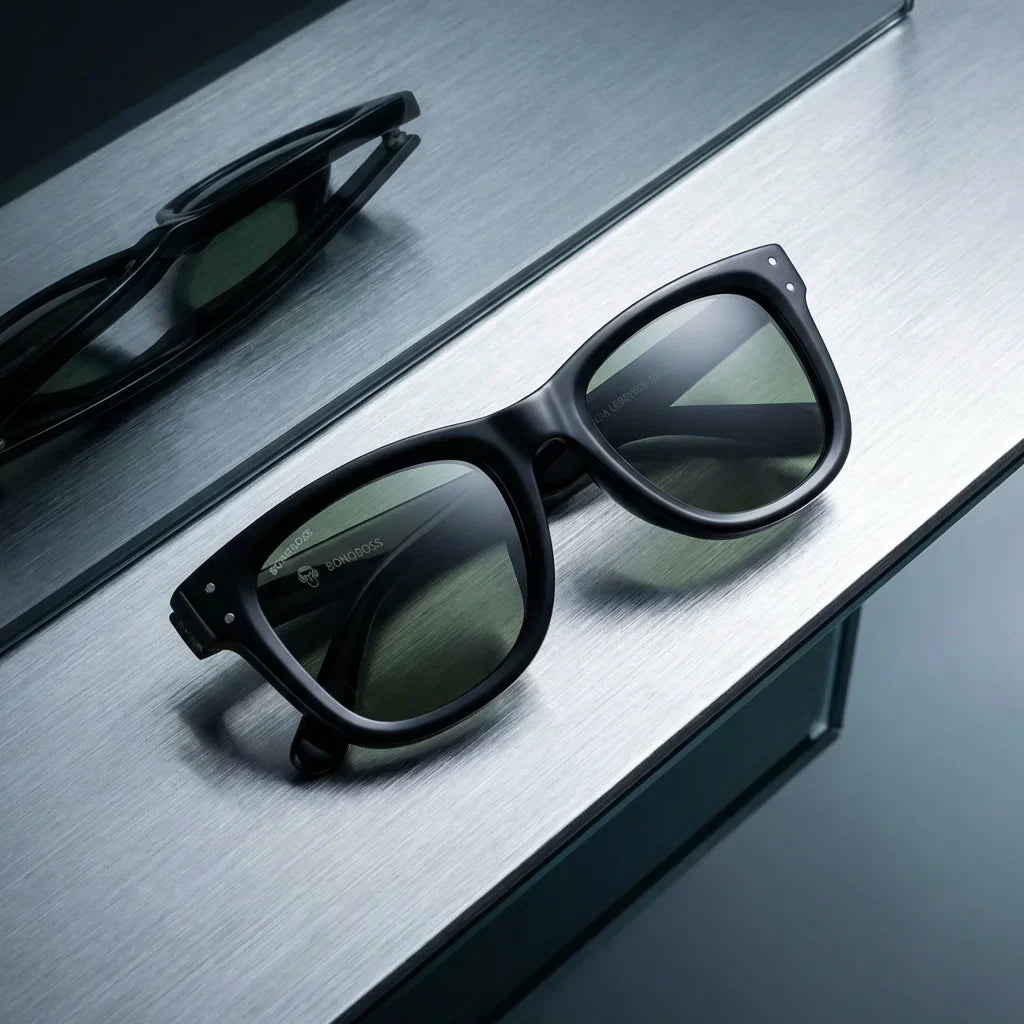 Lentes sol Acacia Reverse polarizados UV400 madera zebrano G15 sobre metal cepillado superficie industrial Bonoboss #editorial_grid1 #color_g15