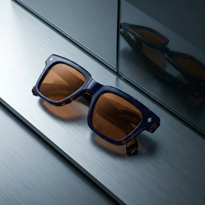 Lentes sol Bruno polarizados UV400 bio-acetato Carey sobre metal cepillado superficie industrial Bonoboss #editorial_grid1 #color_carey