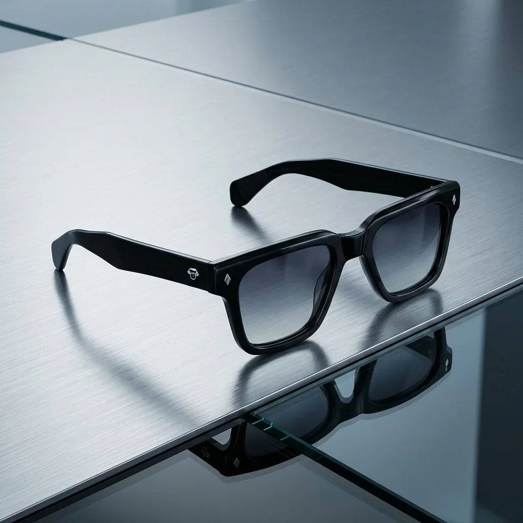 Lentes sol Bruno polarizados UV400 bio-acetato Degrade sobre metal cepillado superficie industrial Bonoboss #editorial_grid1 #color_degrade