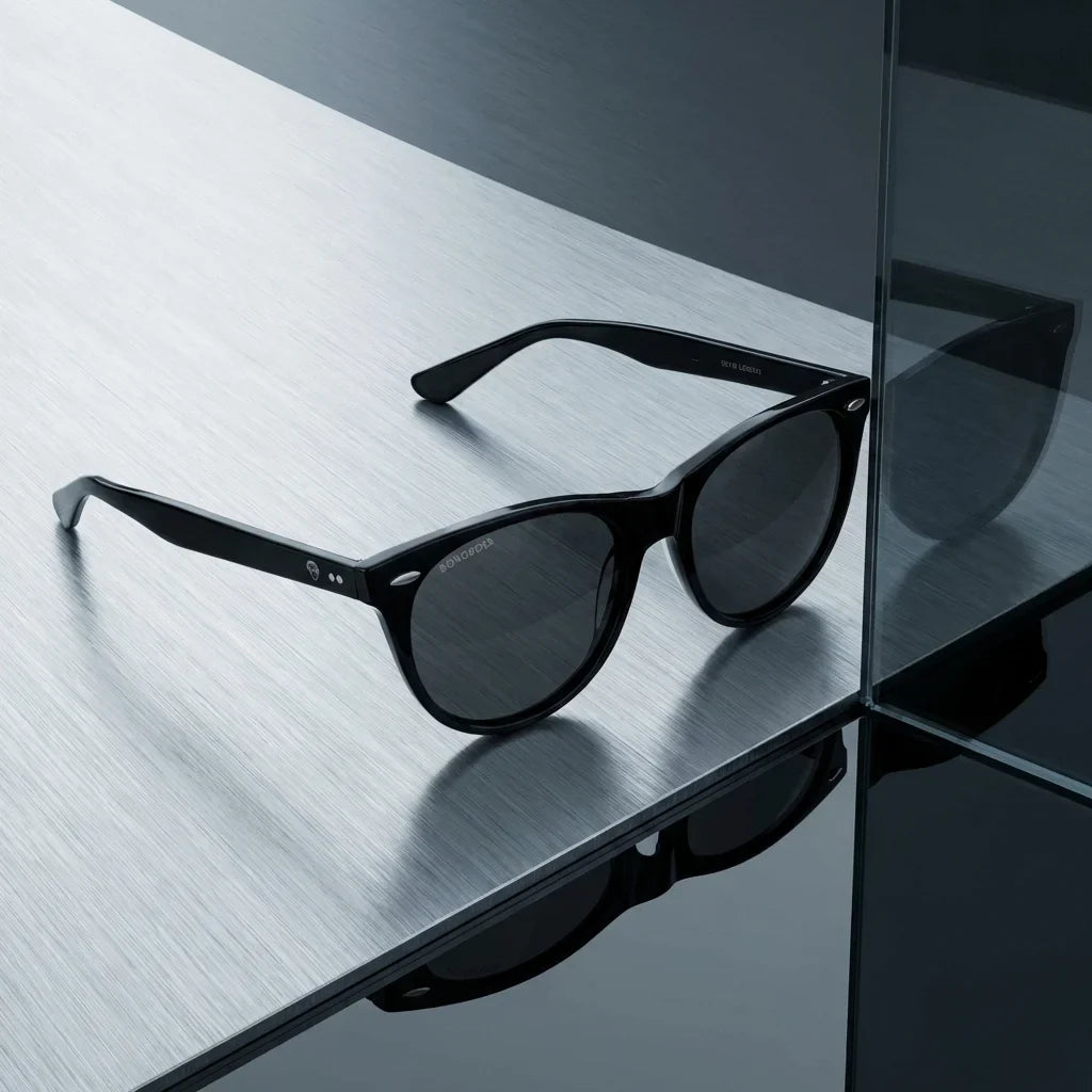 Lentes sol Hanga Roa polarizados UV400 sobre metal cepillado superficie industrial Bonoboss #editorial_grid1 #color_negro