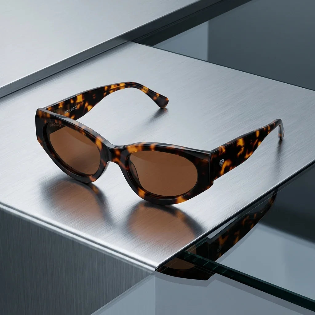 Lentes sol Milan polarizados UV400 bio-acetato carey sobre metal cepillado superficie industrial premium Bonoboss #editorial_polarizado #color_carey