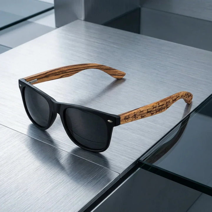 Lentes sol Acacia Designers polarizados UV400 llamas sobre superficie metal brushed industrial Bonoboss #editorial_grid1 #color_llamas