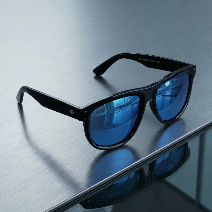 Lentes sol GirlFriend Reverse polarizados UV400 sobre metal cepillado superficie industrial Bonoboss #color_espejado-azul