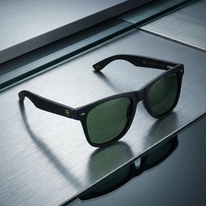Lentes sol Acacia Dark polarizados UV400 madera acacia g15 sobre metal brushed superficie industrial premium Bonoboss #editorial_detail2 #color_g15