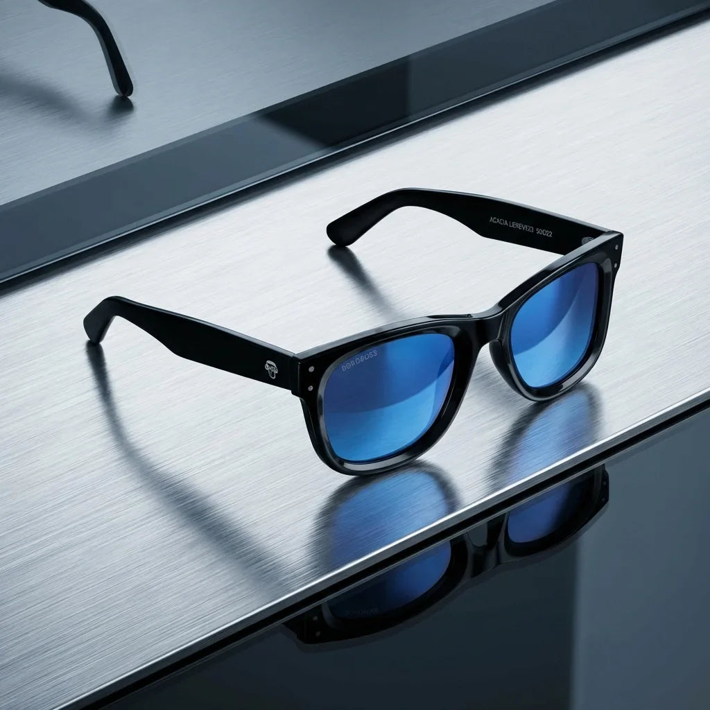 Lentes sol Acacia Reverse polarizados UV400 madera zebrano Espejado Azul sobre metal cepillado superficie industrial Bonoboss #editorial_grid1 #color_espejado-azul