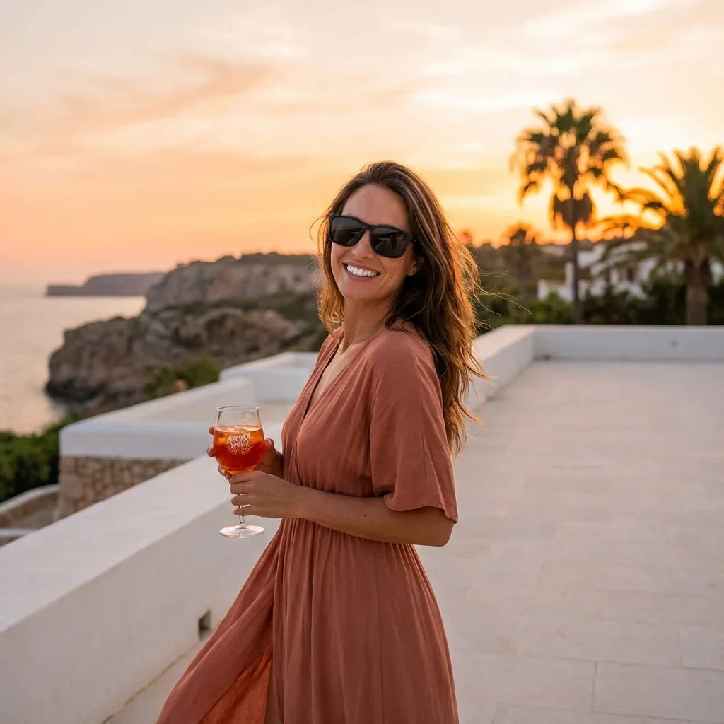 Mujer usando lentes sol Lautaro RPET RPET reciclado polarizados negro playa arena proteccion solar UV400 Bonoboss #editorial_banner #color_negro
