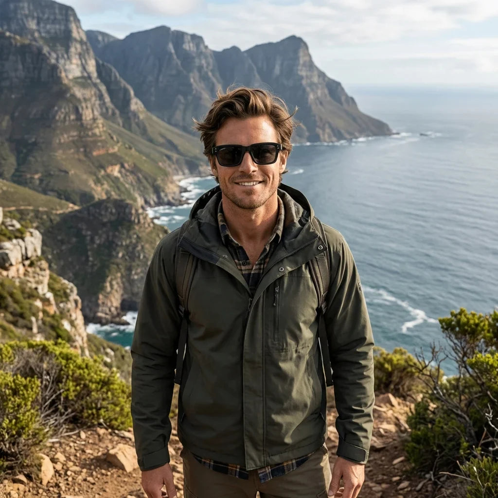 Hombre usando lentes sol Verona polarizados UV400 hombre aventura outdoor naturaleza proteccion UV Bonoboss #color_dark