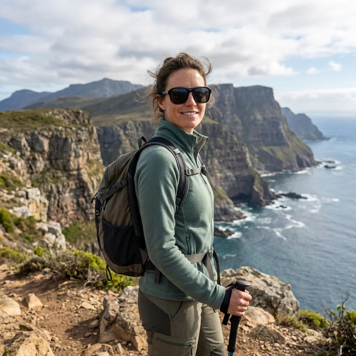 Mujer usando lentes sol Tom polarizados UV400 mujer aventura outdoor naturaleza proteccion UV Bonoboss #color_negro