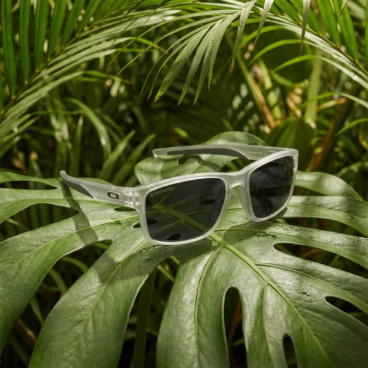Lentes sol Lautaro RPET polarizados RPET reciclado transparente composicion botanica hoja monstera tropical Bonoboss #editorial_grid2 #color_transparente