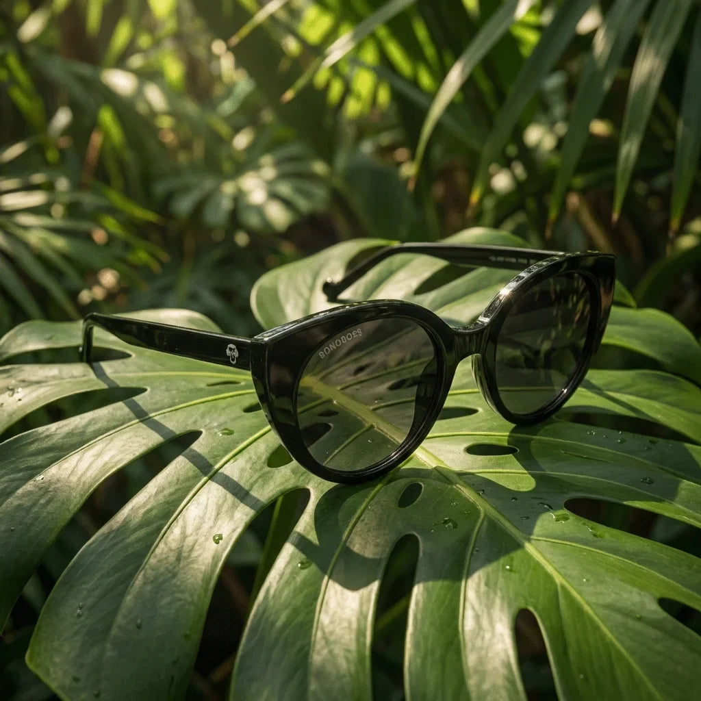 Lentes sol Hannover polarizados bio-acetato negro composicion botanica monstera tropical biodegradable Bonoboss #editorial_grid2 #color_negro