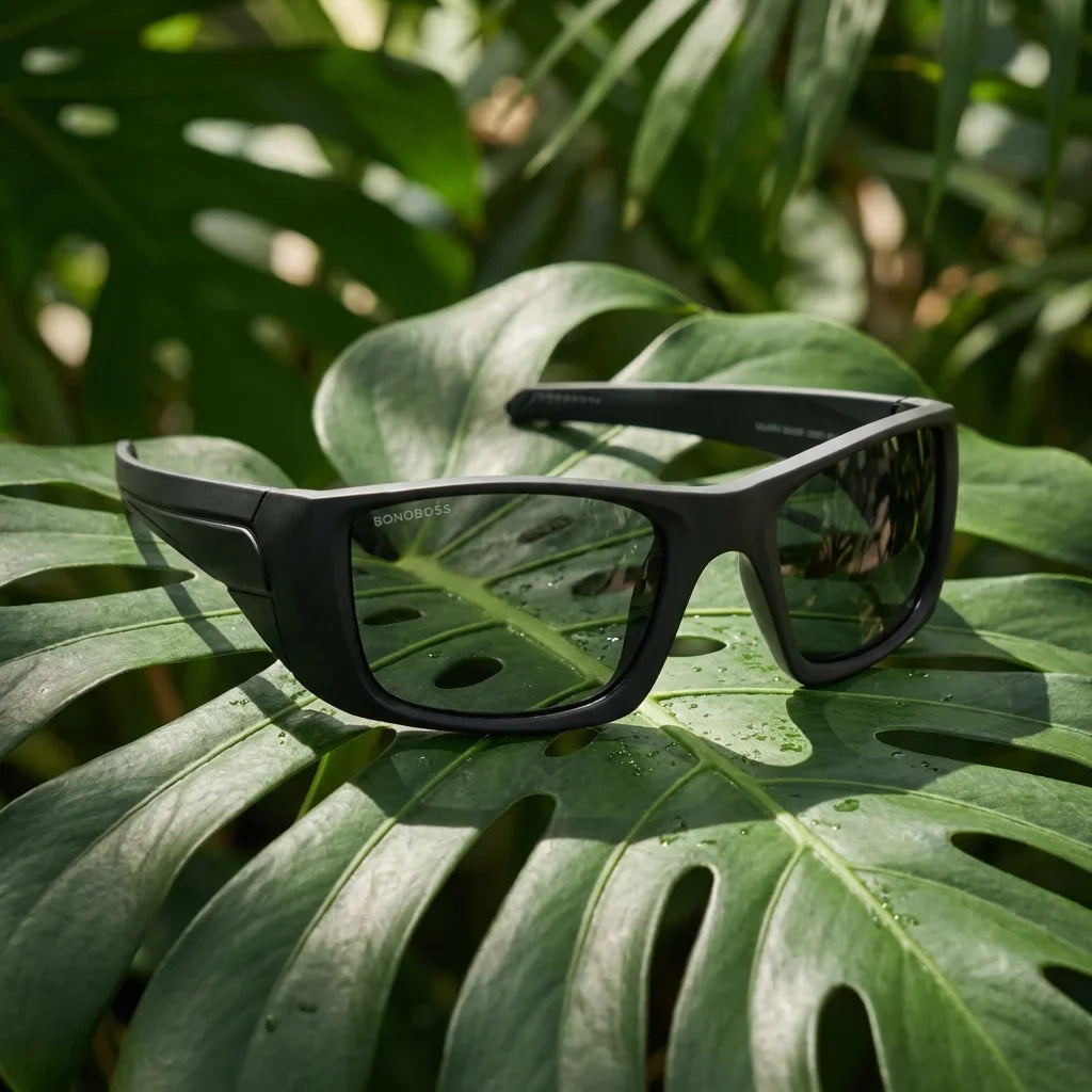 Lentes sol Salmon Seeker polarizados bio-acetato biodegradable dark composicion botanica naturaleza outdoor Bonoboss #editorial_grid2 #color_dark