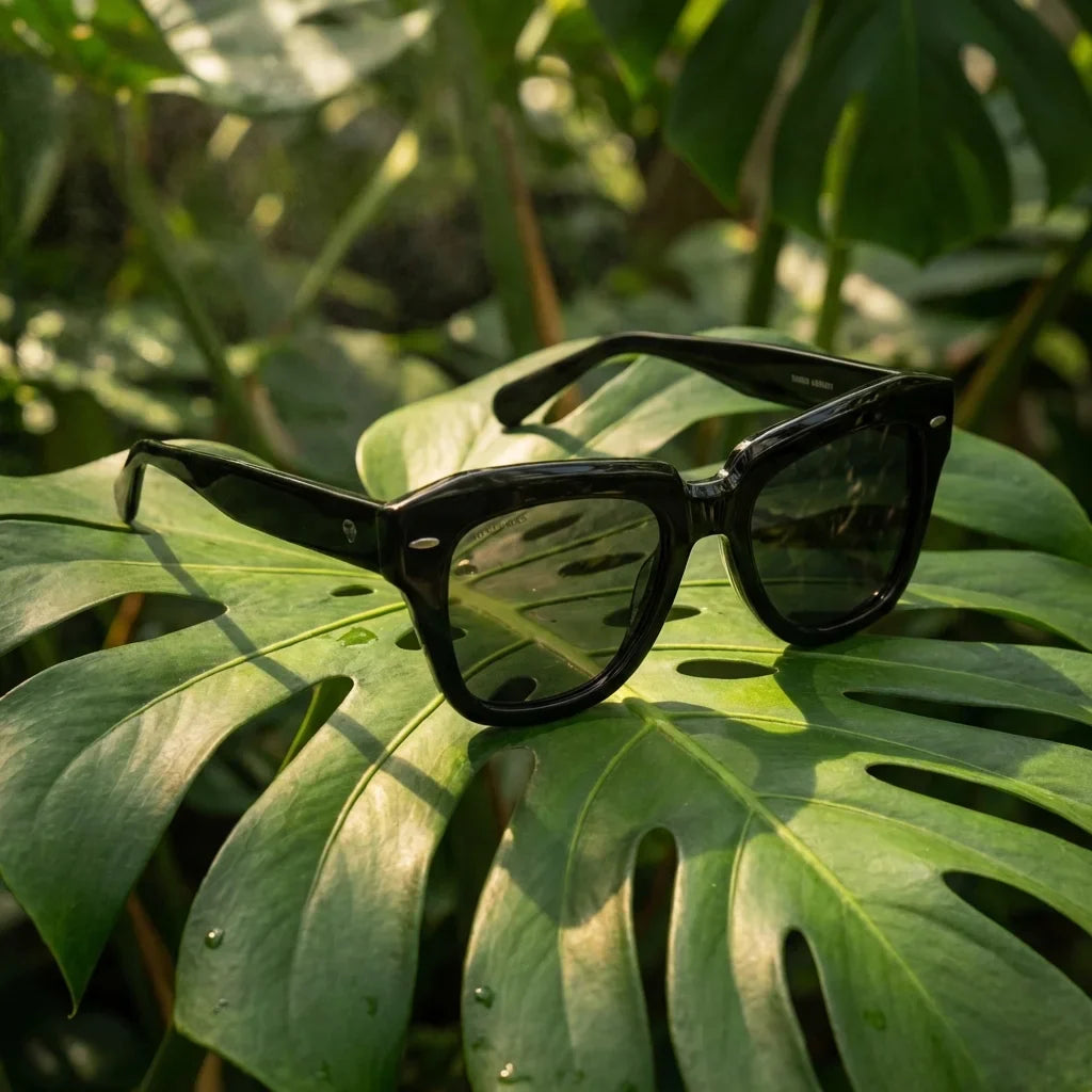 Lentes sol Selkie Vintage polarizados UV400 composicion botanica monstera tropical natural Bonoboss #color_negro