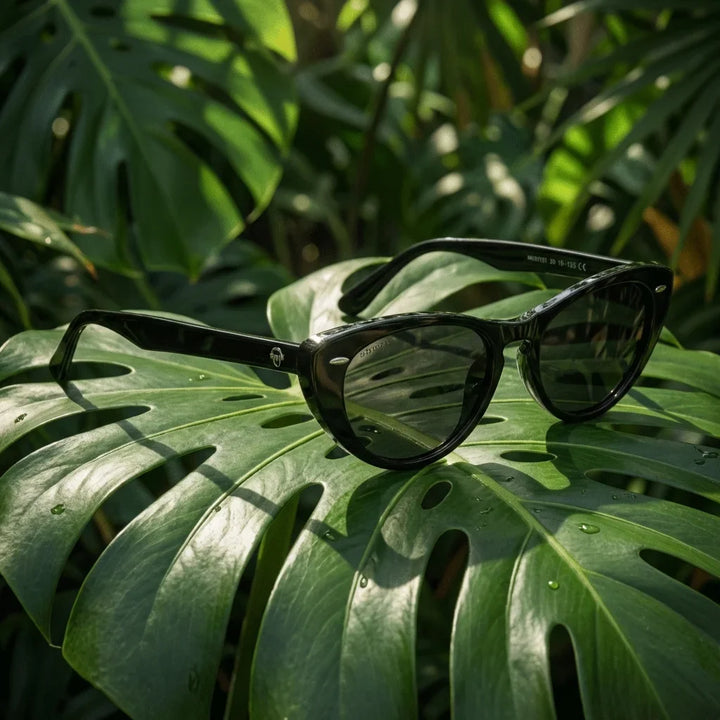 Lentes sol Havana polarizados bio-acetato negro composicion botanica monstera tropical biodegradable Bonoboss #editorial_grid2 #color_negro