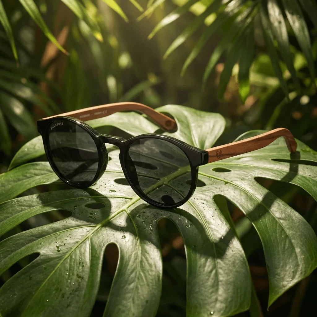 Lentes sol Paine polarizados bio-acetato biodegradable negro composicion botanica monstera tropical Bonoboss #editorial_grid2 #color_negro