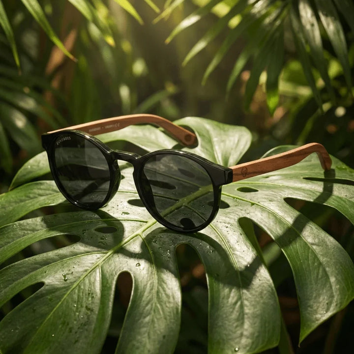 Lentes sol Paine polarizados bio-acetato biodegradable negro composicion botanica monstera tropical Bonoboss #editorial_grid2 #color_negro