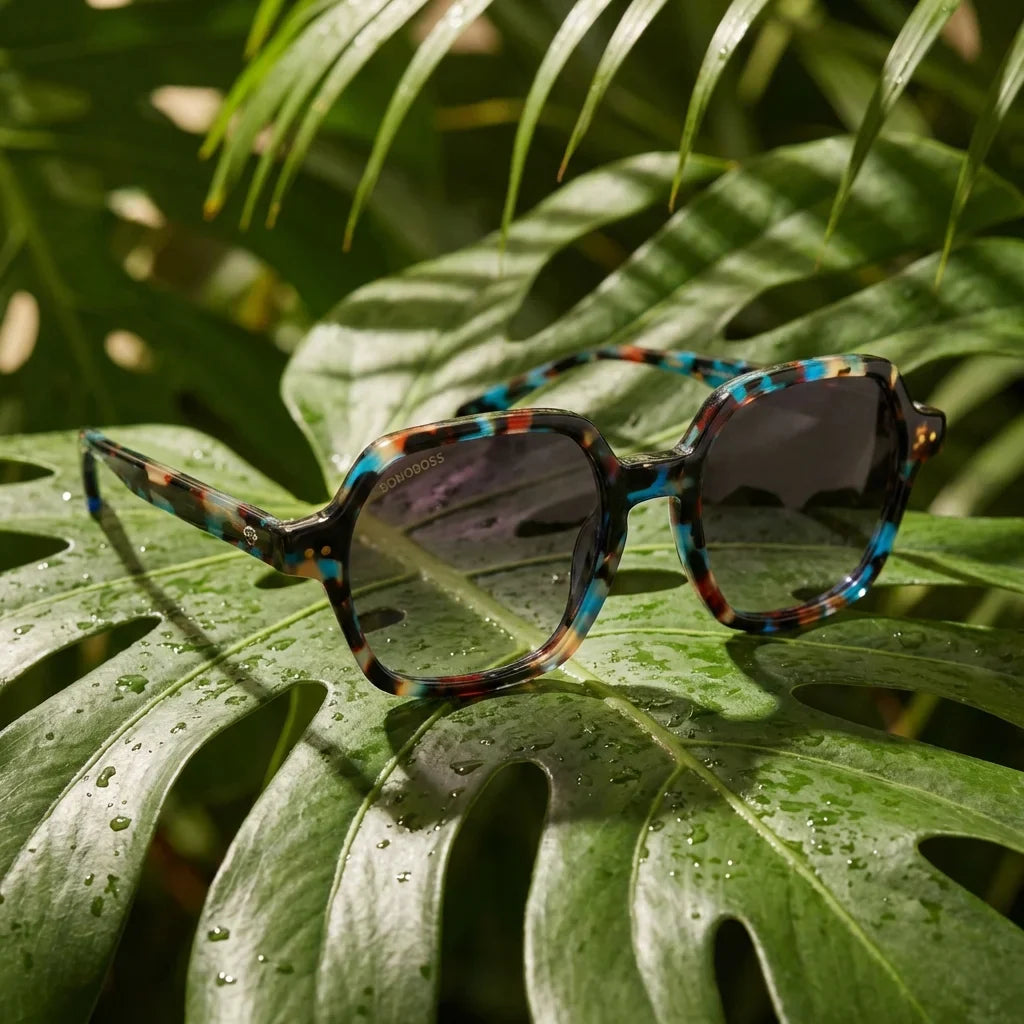 Lentes sol Canarias polarizados UV400 bio-acetato Azul composicion botanica monstera tropical natural Bonoboss #editorial_grid2 #color_azul