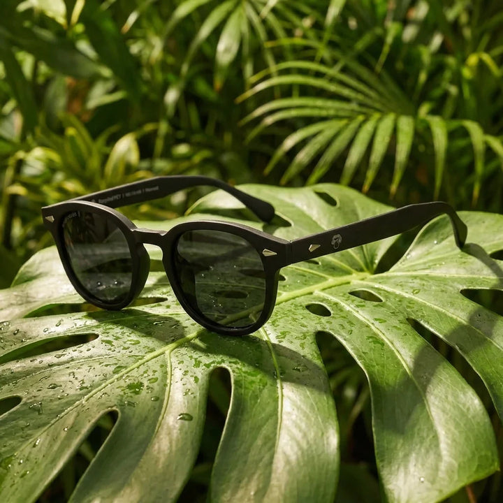 Lentes sol Waimea RPET polarizados UV400 composicion botanica monstera tropical natural Bonoboss #color_negro