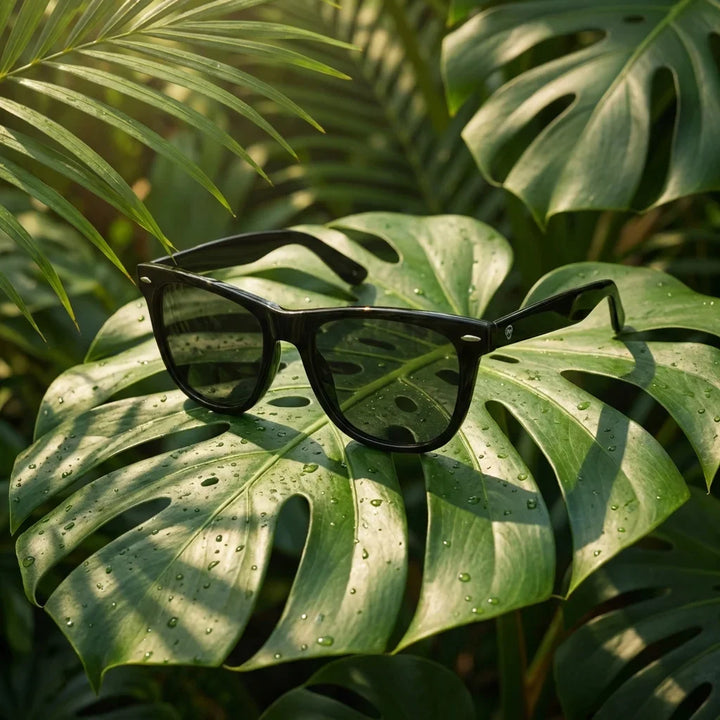Lentes sol Valencia polarizados UV400 composicion botanica monstera tropical natural Bonoboss #color_negro