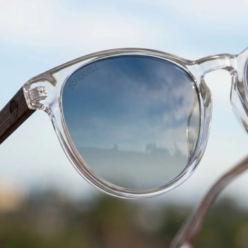 Lentes sol Chiloé 220 polarizados UV400 detalle lente coating espejado precision optica Bonoboss #color_degrade-azul