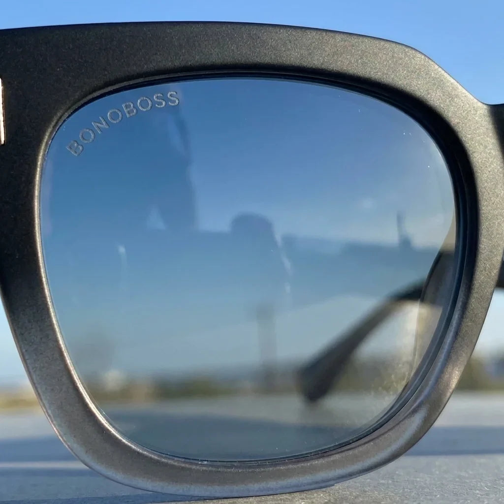 Lentes sol Osorno RPET polarizados UV400 RPET reciclado grad black close-up lente coating gradiente Bonoboss #editorial_polarizado #color_black