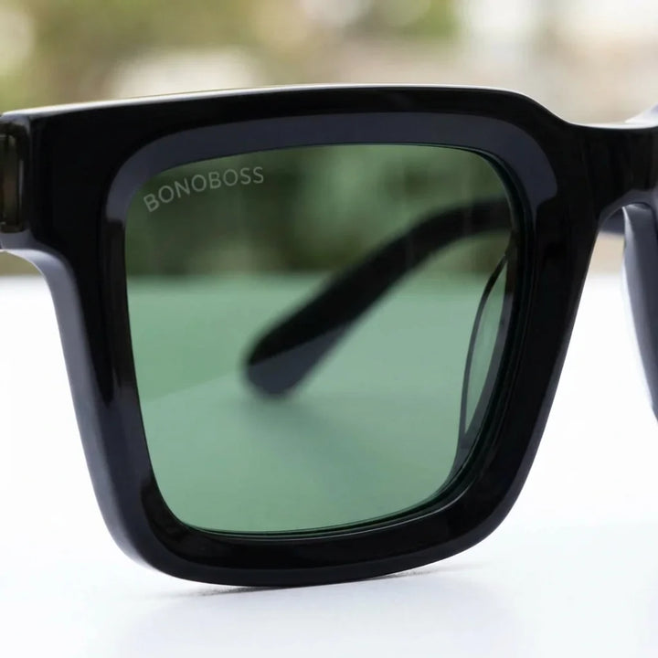 Lentes sol Tokyo polarizados UV400 bio-acetato Negro detalle lente coating espejado precision optica Bonoboss #editorial_detail2 #color_negro