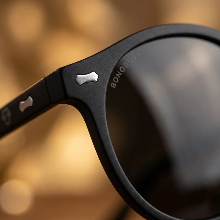Lentes sol Temuco RPET polarizados UV400 macro textura acetato vetas detalle premium Bonoboss #color_dark