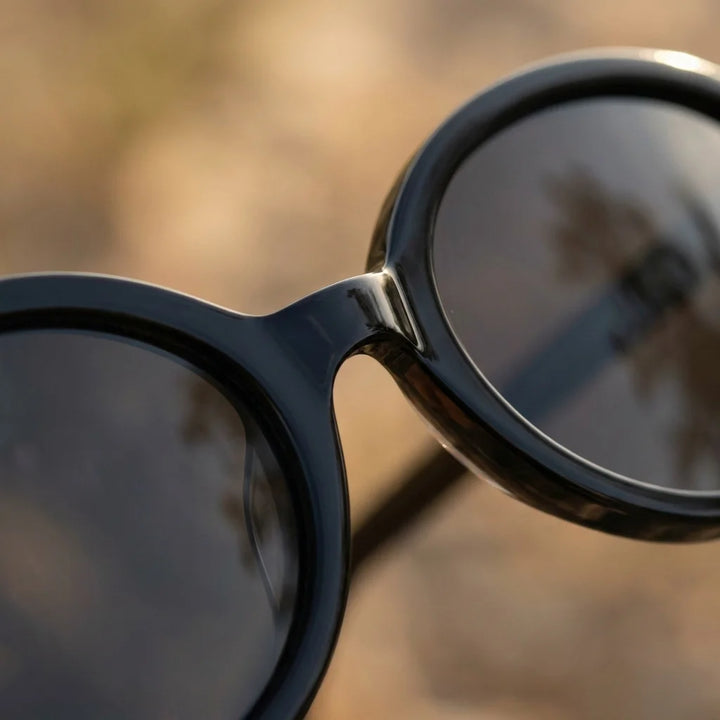 Lentes sol Guapi Island polarizados UV400 macro textura acetato vetas detalle premium Bonoboss #color_negro
