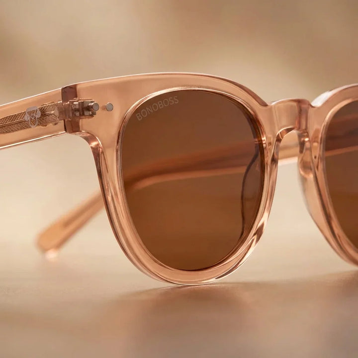 Lentes sol Meli polarizados UV400 macro textura acetato vetas detalle premium Bonoboss #color_champagne
