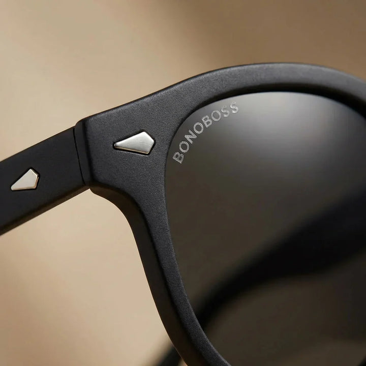Lentes sol Waimea RPET polarizados UV400 macro textura acetato vetas detalle premium Bonoboss #color_negro