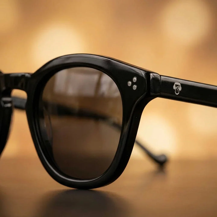 Lentes sol Lenga polarizados UV400 macro textura acetato vetas detalle premium Bonoboss #color_negro