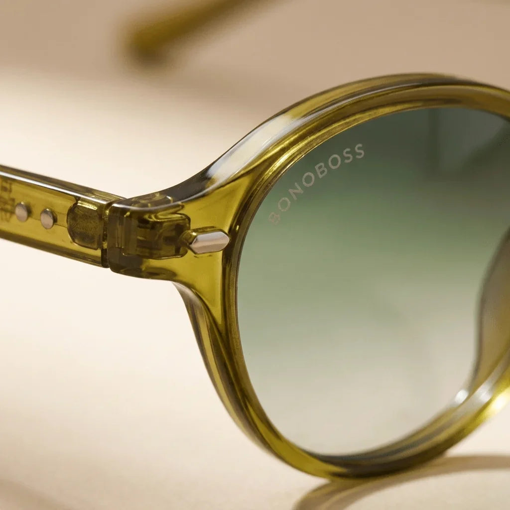 Lentes sol Capri polarizados UV400 macro textura acetato vetas detalle premium Bonoboss #color_olive-light