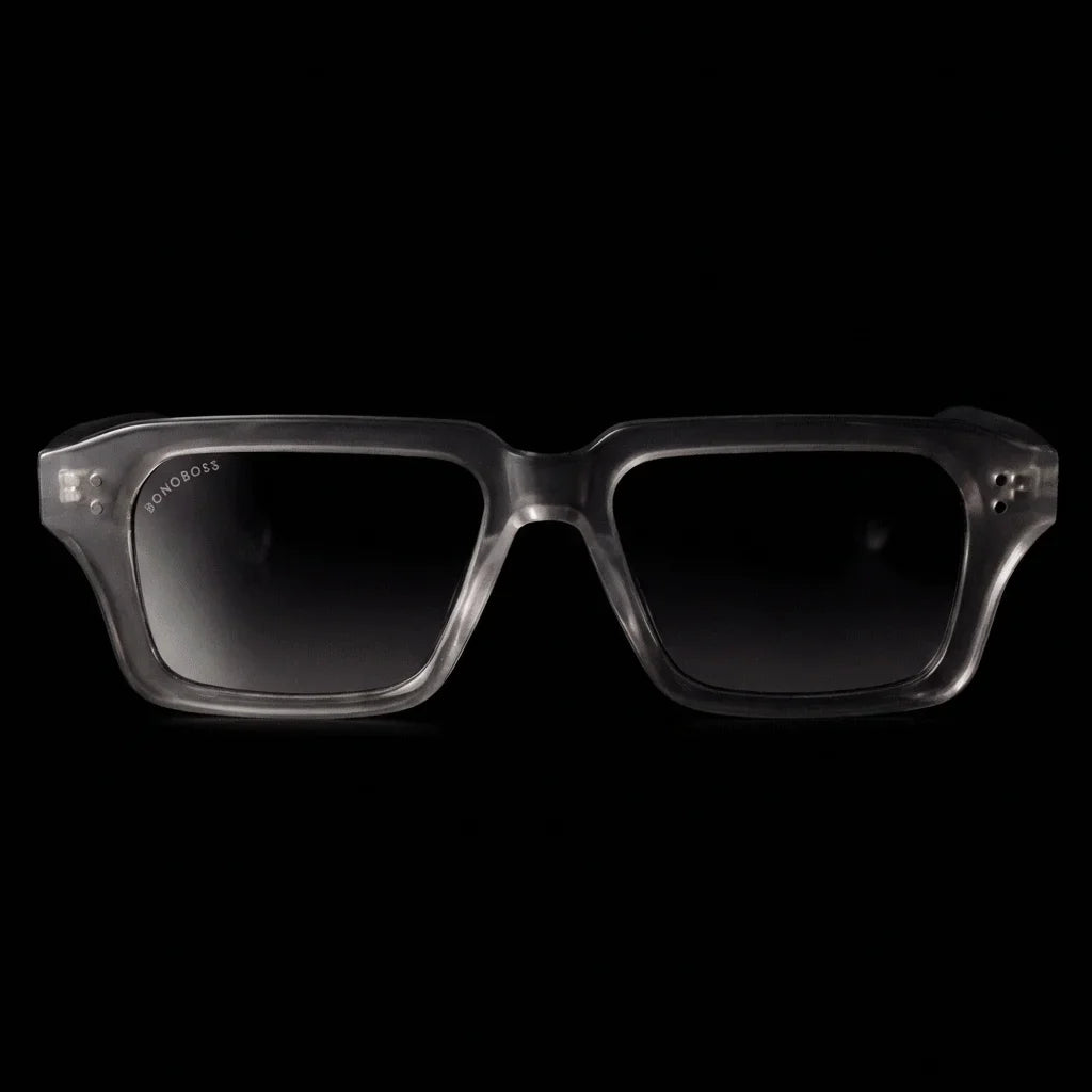 Lentes sol Verona polarizados UV400 frontal dramatico luz editorial Bonoboss #color_gray