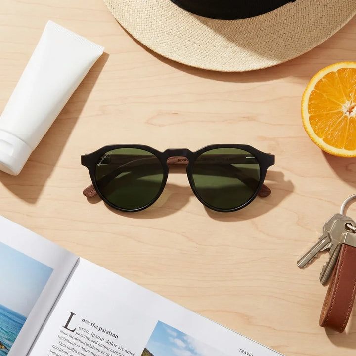 Lentes sol Galapagos polarizados acetato madera negro G15 flat lay summer essentials accesorios playa Bonoboss #editorial_detail2 #color_negro-g15