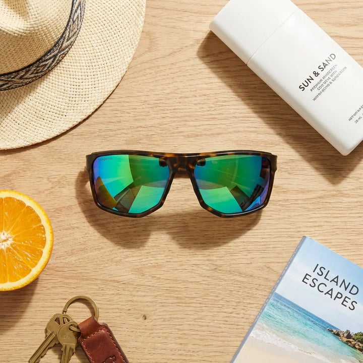 Lentes sol Ollie polarizados bio-acetato biodegradable espejado verde flat lay summer essentials playa Bonoboss #editorial_detail2 #color_espejado-verde