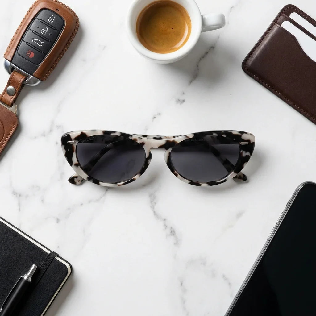 Lentes sol Havana polarizados bio-acetato marble flat lay urban kit accesorios ciudad estilo moderno Bonoboss #editorial_grid1 #color_marble