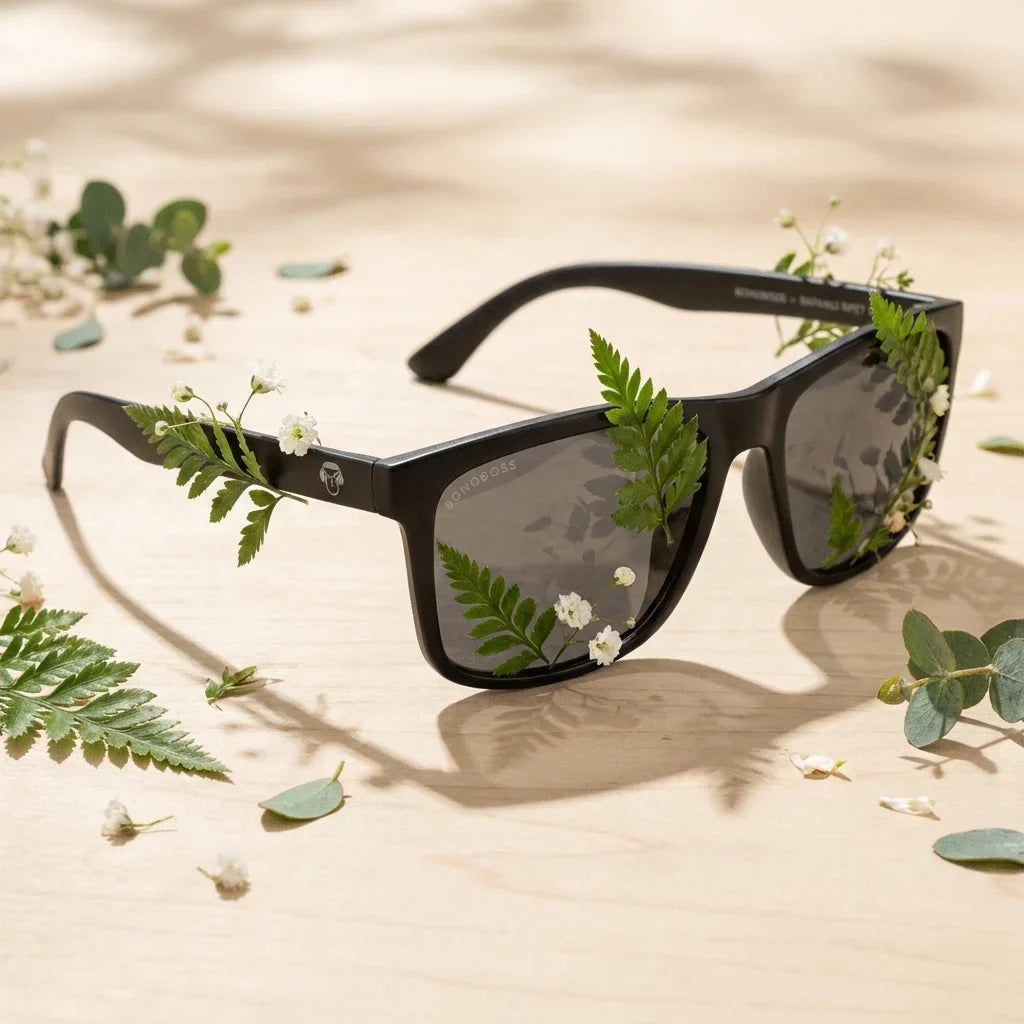 Lentes sol Rapanui RPET polarizados UV400 detalle lente composicion botanica Bonoboss #color_dark